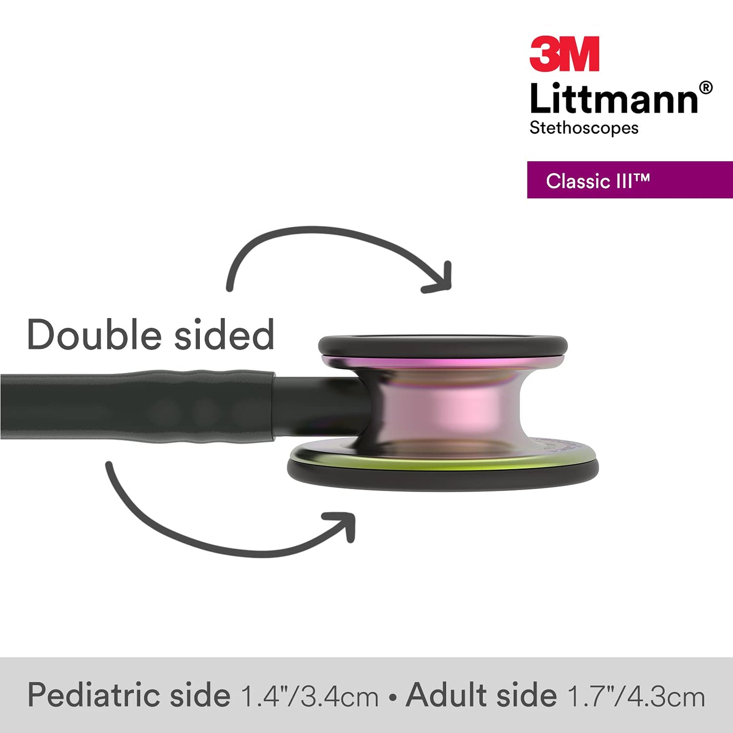 3M™ Littmann® Classic III™ Monitoring Stethoscope, Rainbow-Finish Chestpiece, black stem and headset, Black Tube,27 in,5870