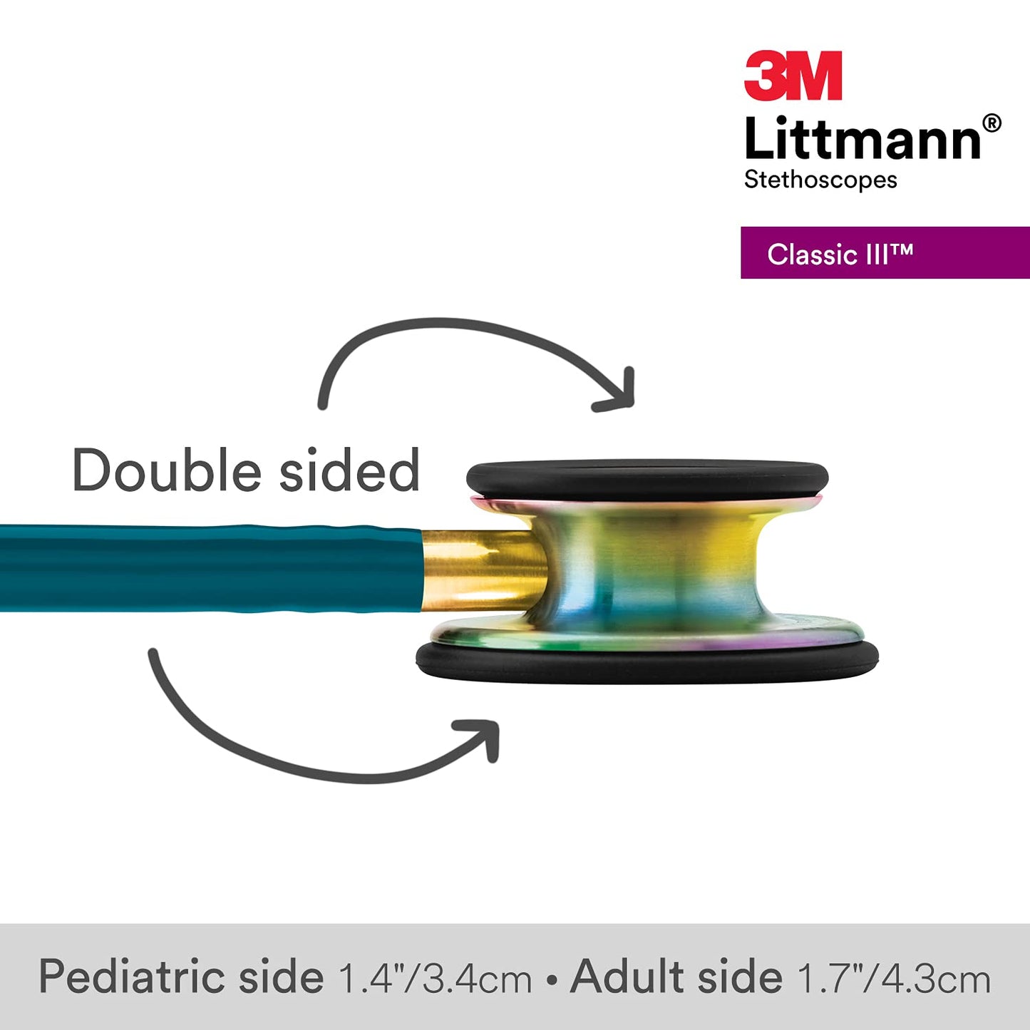 3M™ Littmann® Classic III™ Monitoring Stethoscope, Rainbow-Finish, Caribbean Blue Tube, 27 in, 5807