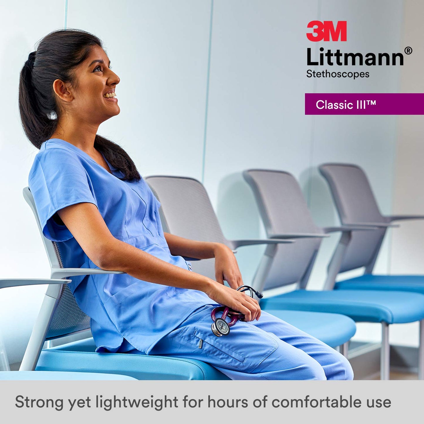 3M™ Littmann® Classic III™ Monitoring Stethoscope, Smoke Chestpiece, Lime Green Tube, Blue Stem,5875