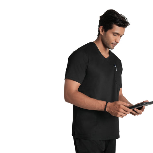 Scrubstory LivFresh Mens Scrub Top, Audere Classic Fit-Black